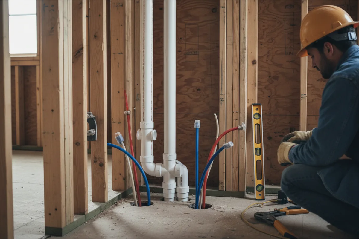 Drain and supply rough-in during Garbage Disposal Repair in Malverne